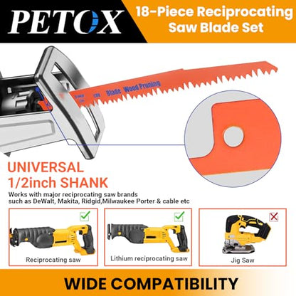 18-Piece Reciprocating Saw Blades Set, Metal Wood Plastic Cutting Saw Blade - size: 18 Count (Pack of 1)