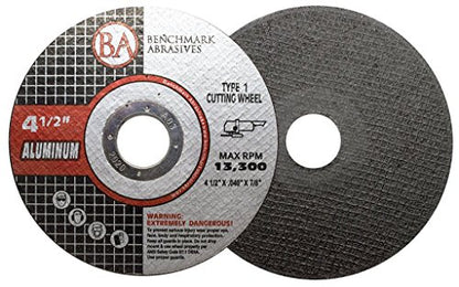 Benchmark Abrasives Grinder Cut Off Wheels 4 1/2 Inch Aluminum Oxide Thin Type 1 Angle Grinder Cutting Disc for Aluminum, Copper - with 7/8" Arbor Hole, Fast Grinder Cutting Wheel - 25 Pack