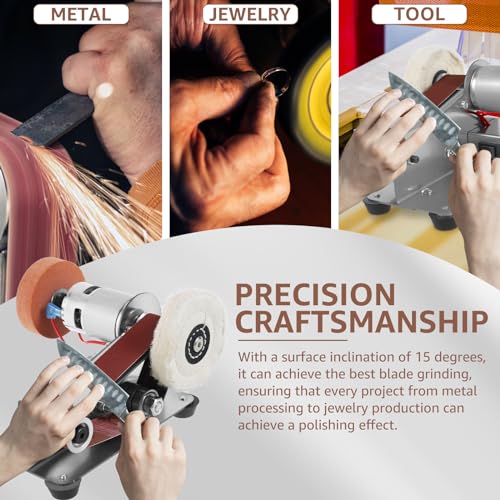 Mini Sander, 15 Electric Grinder, 7-Speed Knife Sharpener, Heavy Duty Sander w/30 Sanding Belts, Electric Grinding Machine for Metal Jewelry