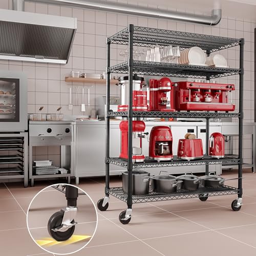 IZEUK Garage Shelving Wide Storage Shelves 5 Tier Metal Shelves 4000 LBS Heavy Duty Adjustable Utility Shelf Rack Black 23.6" D x 53.1" W x 73.6" H - color: Black, size: 5 Tier, 23.6" D x 53.1" W x 73.6" H