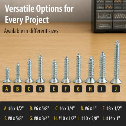 BCP Fasteners #10 x 5/8" Zinc-Plated Flat Head Wood Screws, 100 Pack - size: #10 x 5/8"