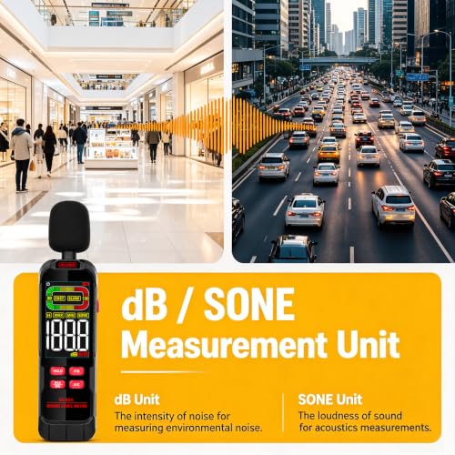 Decibel Meter, Digital Sound Decibel Meter - Range 30-130dB - color: Black-Upgraded