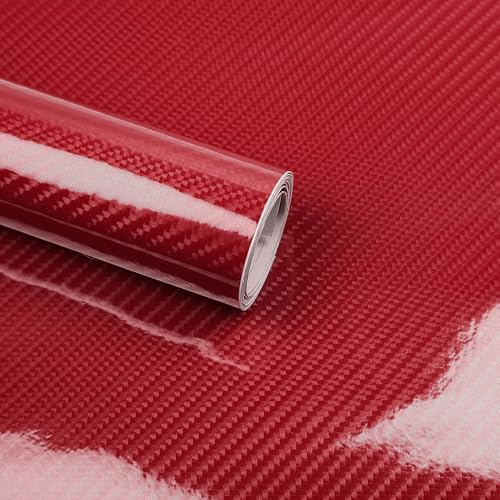 Lypumso 6D Carbon Fiber Vinyl Wrap Roll, Glossy Car Wrap Film Featuring Bubble Free Air Release Technology, Car Moto DIY Interior Exterior Decoration (Carbon Fiber Red, 1ft x 5ft) - color: Red, size: 1ft x 5ft