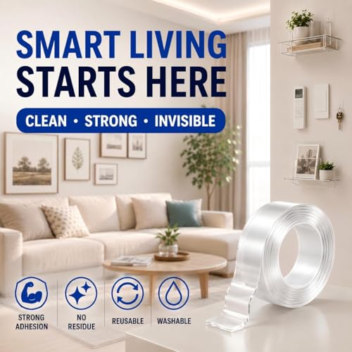 Double Sided Tape Heavy Duty, Nano Clear Mounting Tape, Picture Hanging Poster Carpet Tape for Walls, Dorm Office School Outdoor, Removable Adhesive 【2 Rolls】（9.85FTx1.2in&0.8in - size: 19.7 Feet