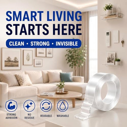 Double Sided Tape Heavy Duty, Nano Clear Mounting Tape, Picture Hanging Poster Carpet Tape for Walls, Dorm Office School Outdoor, Removable Adhesive 【2 Rolls】（9.85FTx1.2in&0.8in - size: 19.7 Feet