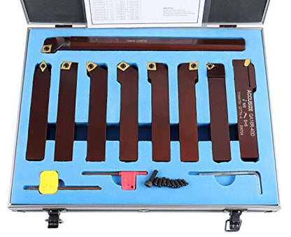 Accusize Industrial Tools 1" 9 Pieces/Set, Indexable Carbide Turning Tools and Boring Bar, 2988-0001 - style: For Cutting Steel