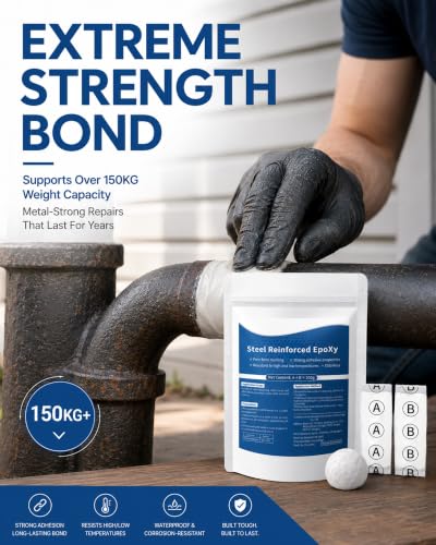 Steel Reinforced AB Epoxy Putty,High Strength Waterproof Heatproof Repair Clay,Multipurpose 2-Part Epoxy Filler for Pipes,Railings,Metal,Wood,Stone,Ceramic & Plastic Surface Restoration