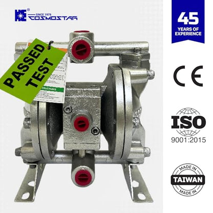 COSMOSTAR D0902 3/8" Double Air Diaphragm Pump, Aluminum Body, Teflon Ball, seat and Diaphragm, Pump Muffler, Pump, Chemical Pump, Waste Oil Pump, Pneumatic Oil Pump, Diaphragm Pumps - size: D0902 3/8" Aluminum