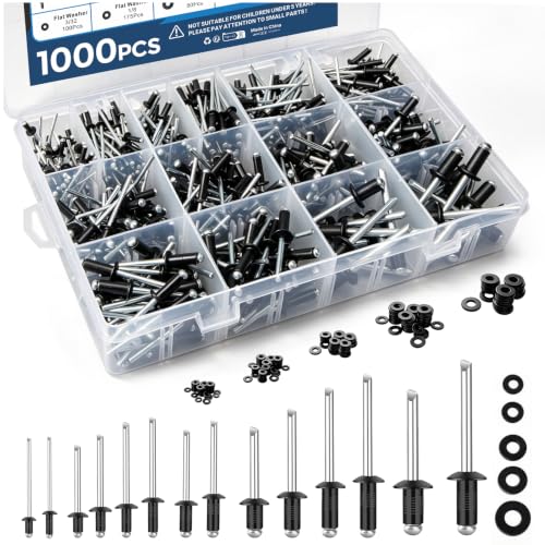 1000PCS Black Pop Rivets Aluminum Blind Rivets Assortment Kit - color: Black, size: 1000pcs