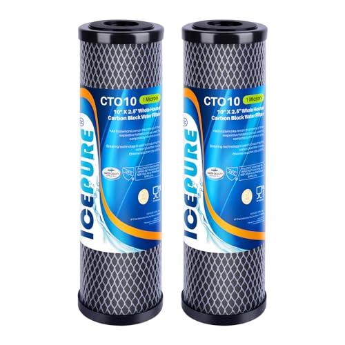 ICEPURE 1 Micron 2.5" x 10" Whole House CTO Carbon Sediment Water Filter Cartridge Compatible with DuPont WFPFC8002, WFPFC9001, SCWH-5, WHCF-WHWC, WHCF-WHWC, FXWTC, CBC-10, RO Unit, Pack of 2 - size: 2 Count (Pack of 1), style: Activated Carbon