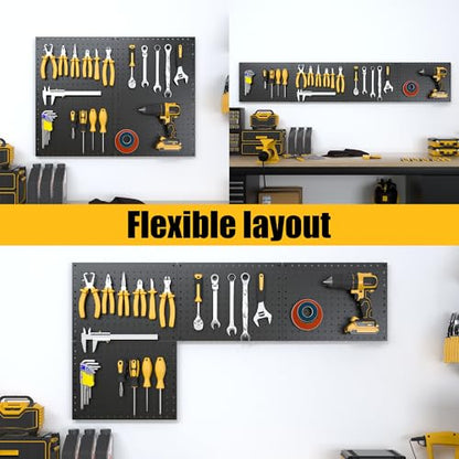 Spampur Peg Board, 4 Pack Metal Black Pegboard Panels with 50 Hooks - color: Black, size: 16x12"- 4 Pcs