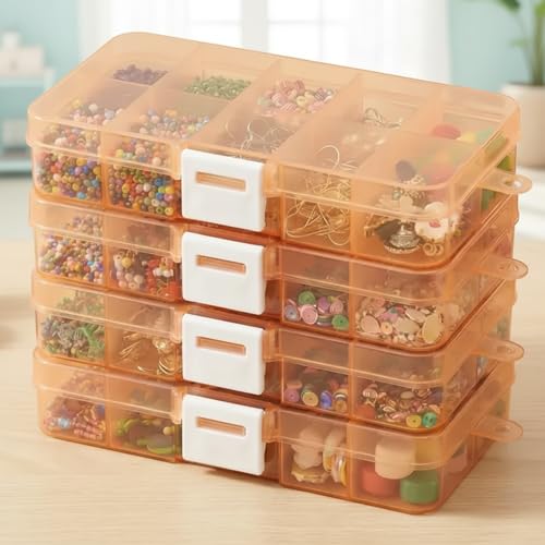 4-Pack 40-Grid Orange Storage Boxes with Lids, Jewelry Bead Organizers - color: 4pcs- Orange