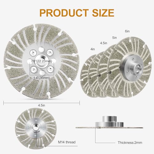 Angle Grinder Diamond Cutting Wheel - electroplated Diamond Blade for Metal, Steel, Concrete, Stone, Tile - 4 1/2, 5, 6 inch Wet/Dry Grinding Wheel (with Flange, 4) - color: With flange, size: 4