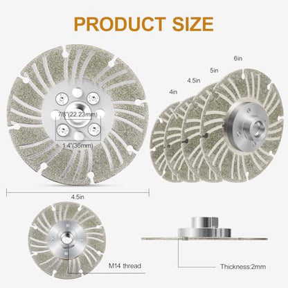 Angle Grinder Diamond Cutting Wheel - electroplated Diamond Blade for Metal, Steel, Concrete, Stone, Tile - 4 1/2, 5, 6 inch Wet/Dry Grinding Wheel (with Flange, 4) - color: With flange, size: 4
