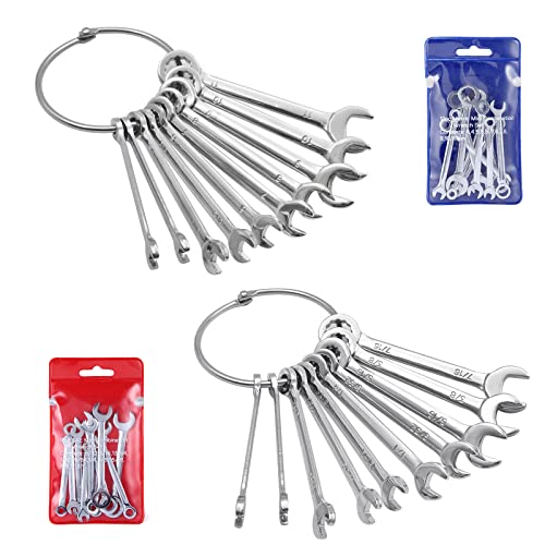 20pcs Mini Wrench Set Open End Wrench Ignition Wrench Sets With Chain Ring British/Metric Type Wrenches (Metric + British) - size: Metric + British
