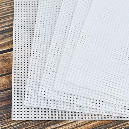 BUYGOO 20 Pack 7 Count Clear Plastic Mesh Canvas Sheets for Embroidery, Acrylic Yarn Crafting, Knit and Crochet Projects - 10.5'' x 13.5''