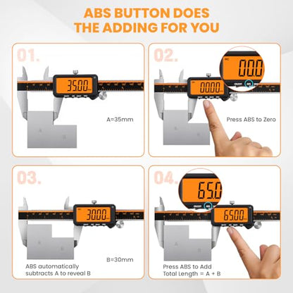 HARDELL Digital Caliper 6" USB-C – Anti-Glare Orange Screen(No Backlight)