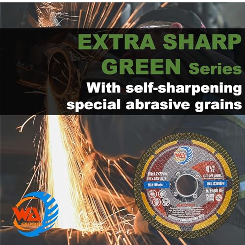 WA 100PACK - 4 1/2 inch Green Cutting Wheels for Metal & Stainless Steel Angle Grinder Cut-Off Disc Aggresive Cut Diameter (4½''X 7/8", 100PACK)