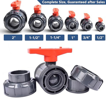 2PCS 1" PVC Union Ball Valve, UPVC Full Flow Ball Valve, Rated at 230 PSI, U.S. ASTM EPDM O-Rings and Reversible PTFE Seats, 1 Inch Socket for Water System - size: 1" (2Pcs)