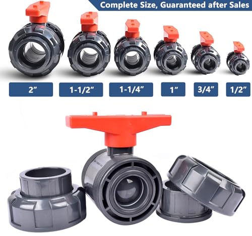 UPVC True Union Ball Valve 1-1/2", Pool True Union Full Flow Ball Valve for Water System, U.S. ASTM EPDM O-Rings, Rated at 230 PSI, 1 1/2 inch Socket (1 1/2") - size: 1-1/2" (1Pcs)