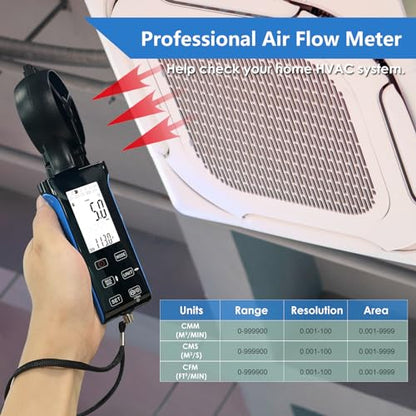HoldPeak CFM Meter HVAC Anemometer with 270º Rotatable Detector, Handheld Wind Speed Meter Gauge with Touch Button, Waterproof Rechargeable Air Flow Velocity Measuring Device for HVAC Outdoor Sailing - color: 5000D-CFM Anemometer