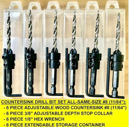 FTG USA 6 Pc #8 (11/64") Countersink Drill Bit Set with Tapered Drill Bits - size: #8, style: Same Sort 6 Pc
