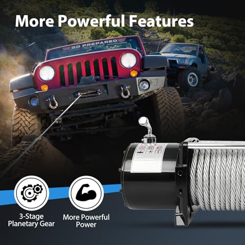 18000LBS Electric Winch, 18000lbs 12V Winch Steel Cable Winch, 18000LBS Winch ATV UTV Truck Winch, with Wireless and Hand Remote Controller, Control Box Assembly,4 Way Roller Fairlead,Hook