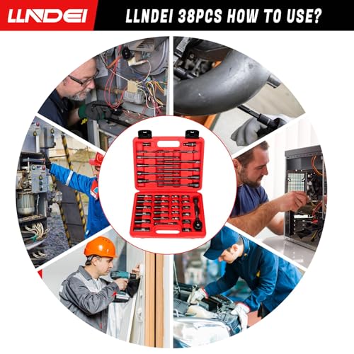 LLNDEI 1/4" Drive Socket Set & Nut Driver Set with Ratchet 38Pcs SAE 5/32" - size: 38PCS SAE