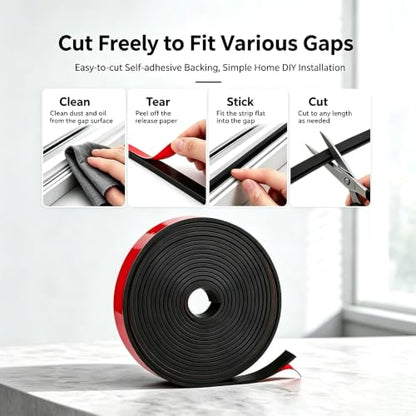 Black Adhesive Solid Rubber Strips Self Stick Neoprene Rubber Rolls Sheets - size: 1/16"Thick*1/2"W*180"L