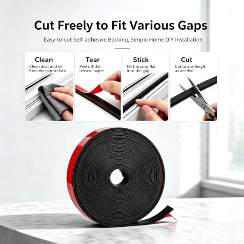 Black Adhesive Solid Rubber Strips Self Stick Neoprene Rubber Rolls Sheets - size: 1/16"Thick*1/2"W*120"L