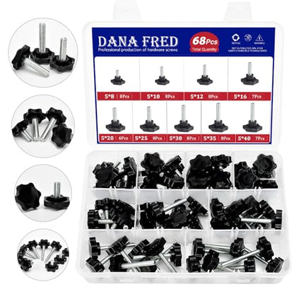 68 Pieces Star Knobs Screw Kit M5 Nylon Black Plastic Replacement Star Hand Knobs with Steel Tightening Screws Standard Metric Handle Thread Stud Bolt Hardware M5x8/10/12/16/20/25/30/35/40 mm - size: M5