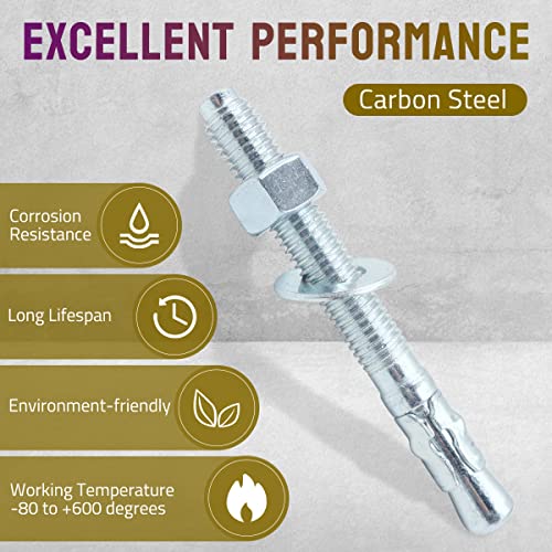 1/2 Concrete Anchors, Zinc-Plated Steel Wedge Anchors, 20 Pack - size: 1/2" x 4-1/2"