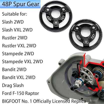 48P 72T and 76T Hardened Steel Spur Gear Set for Traxxas 1/10 Slash 2WD - size: 48P-Spur Gear-72T 76T