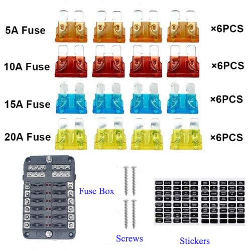12 Way 12-24V Fuse Box with LED Warning Indicator, 12 Circuits, Negative Bus Fuse Blocks for Car Marine RV Truck DC, Plastic, Chassis Mount