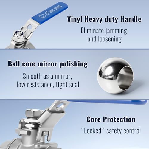 2 Pack 1-1/4" Ball Valves NPT Female Valve 304 Stainless Steel Full Port Locking Ball Valve Handle, Heavy Duty Shut Off Valve for Home and Industrial (1-1/4 Inch) - size: 1-1/4 Inch