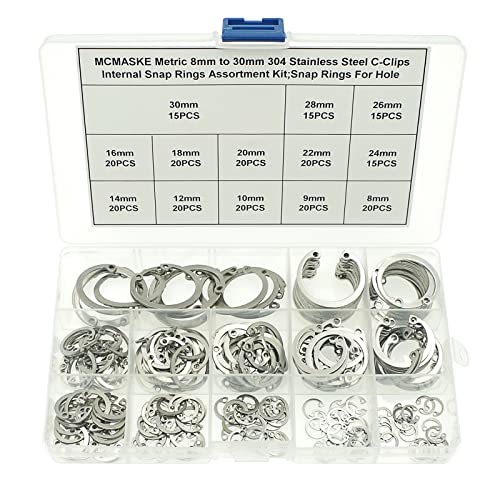 240PCS Metric 8-30mm 304 SS Internal Snap Rings C-Clips Kit