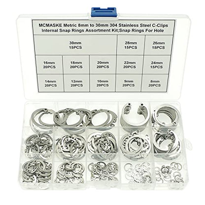 240PCS Metric 8-30mm 304 SS Internal Snap Rings C-Clips Kit