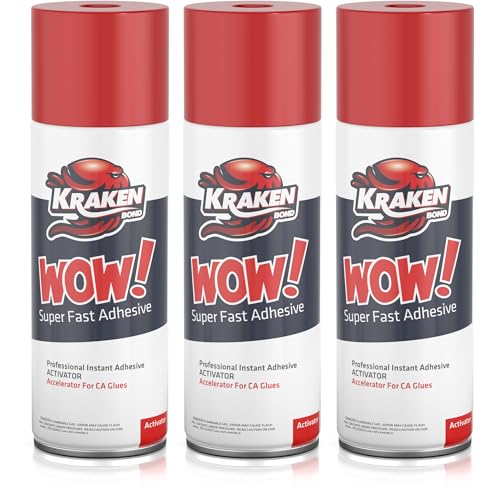 KRAKEN BOND Wow! Spray Adhesive Activator(3X6.76 Oz.) - Cyanoacrylate Super Glue Accelerator Spray for Plastic, Metal, Wood & PVC, CA Glue Activator | 3 Pack - size: 3 Pack, style: 6.76 fl. oz.