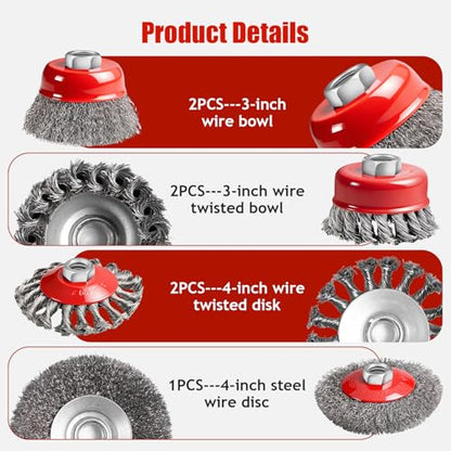 7 Pack Wire Wheel for Angle Grinder, 5/8-11UNC Threaded Arbor Wire Brush, Heavy-Duty for Rust Removal, Paint Stripping & Wood Polishing, Compatible with 4 1/2" Angle Grinder