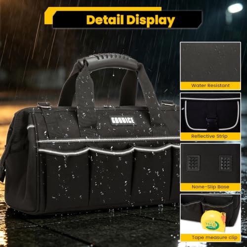 15"Heavy-Duty Tool Bag,23-Pocket Wide Mouth Tool Tote with Adjustable Strap - color: Black