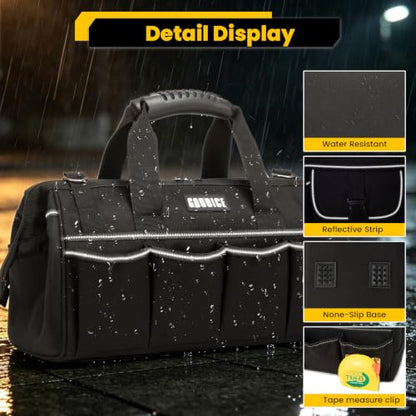 15"Heavy-Duty Tool Bag,23-Pocket Wide Mouth Tool Tote with Adjustable Strap - color: Black