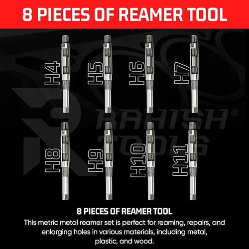 Adjustable Hand Reamer H4-H11 for Metal & Wood Repairs, 15/32" to 1-1/16" - size: H4 to H11 - 8Pcs