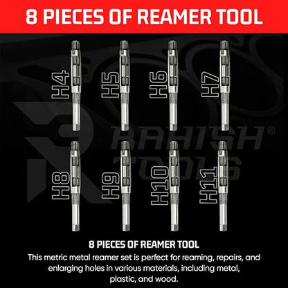 Adjustable Hand Reamer H4-H11 for Metal & Wood Repairs, 15/32" to 1-1/16" - size: H4 to H11 - 8Pcs