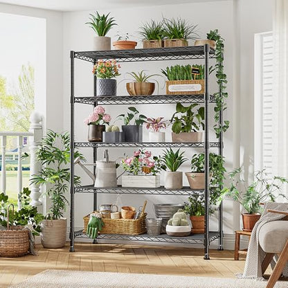 REIBII 5-Tier Storage Shelves 1660LBS Wire Shelving Unit with Wheels - color: Black, size: 73"H x 35"W x 15"D 5 Tier