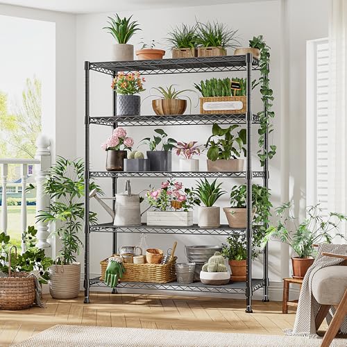 REIBII 5-Tier Storage Shelves 1660LBS Wire Shelving Unit with Wheels - color: Black, size: 73"H x 35"W x 15"D 5 Tier
