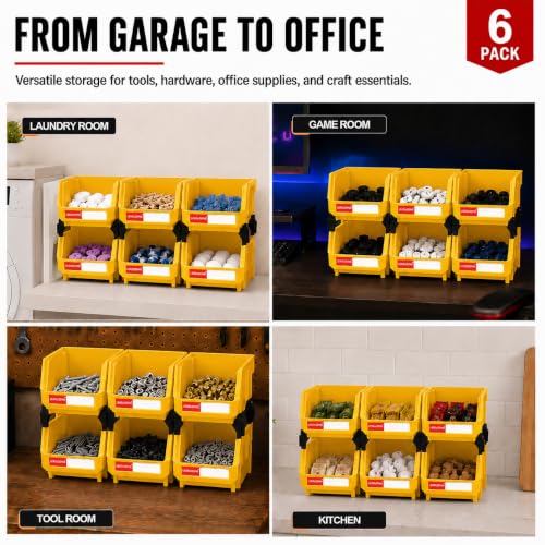 6 Pack Stackable Plastic Parts Bins, 5x4x3 in, Yellow - color: Yellow-6 Pack, size: 5"x4"x3"
