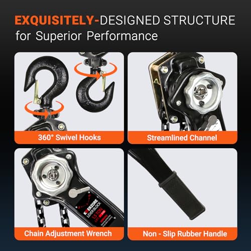 Manual Lever Chain Hoist 1-1/2 Ton 3300 Lbs 10ft Lift, G80 Galvanized Carbon Steel Come Along - Compact for Garage, Factory, Warehouse Heavy-Duty Lifting & Pulling - size: 1-1/2 Ton 10FT