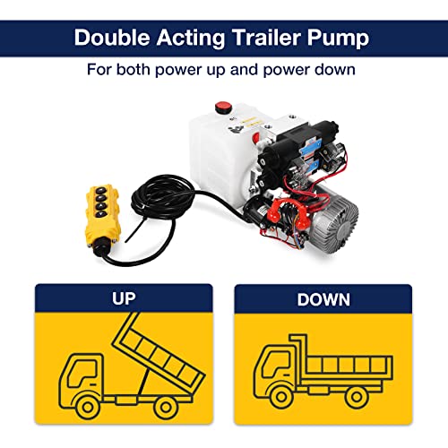 Hydraulic Power Unit Double Acting Hydraulic Pump 4.5 Quart Reservoir 12V DC Double Solenoid Dump Trailer Pump Electric Hydraulic Pump for Dump Trailer Car Lifting - color: White-Plastic, size: Double Acting + 4.5 Quart