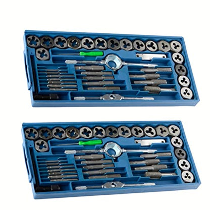 ATE Pro. USA - 80 Pc Carbon Steel SAE & METRIC Tap and Die Set Adjustable Wrench T-Handle | Thread Types: NC, NF, NPT | Cutting External and Internal Threads