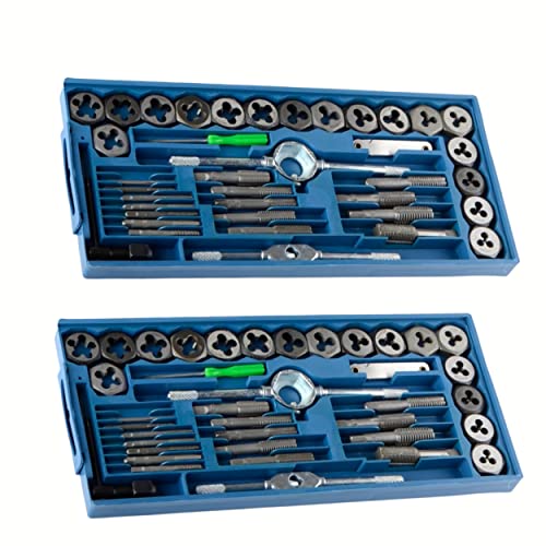 ATE Pro. USA - 80 Pc Carbon Steel SAE & METRIC Tap and Die Set Adjustable Wrench T-Handle | Thread Types: NC, NF, NPT | Cutting External and Internal Threads